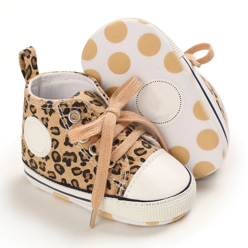 Baby Shoes Boys And Girls Fashion Leopard Print Canvas Classic Casual Sports Newborn Star First Walker Baby Soft Sole Non-Slip