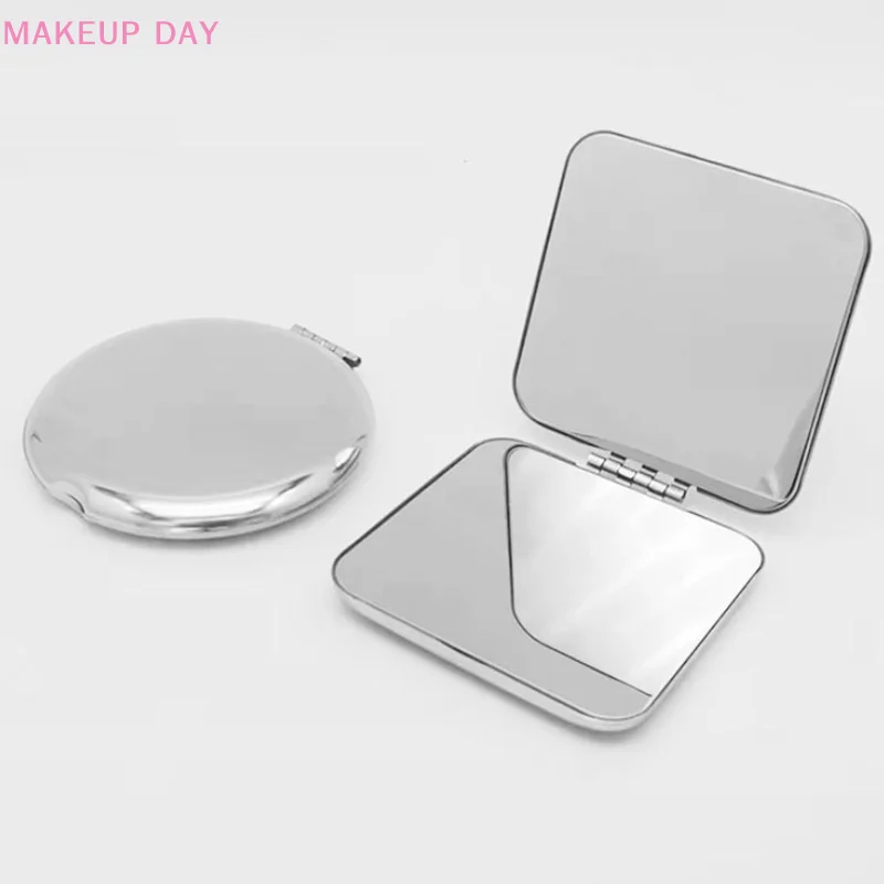 Miroir de maquillage portable en acier inoxydable pour femme, poche à main, côté plié, cosmétique, petit, diverses saillies, 1 pièce