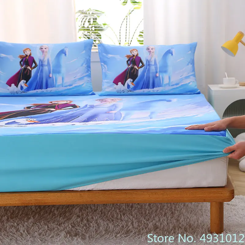 2023 Frozen Princess Sofia Elsa Anna Mattress Cover Fitted BedSheet with Elastic Band for Children Baby Boy Girl 1.2m Bed Linen