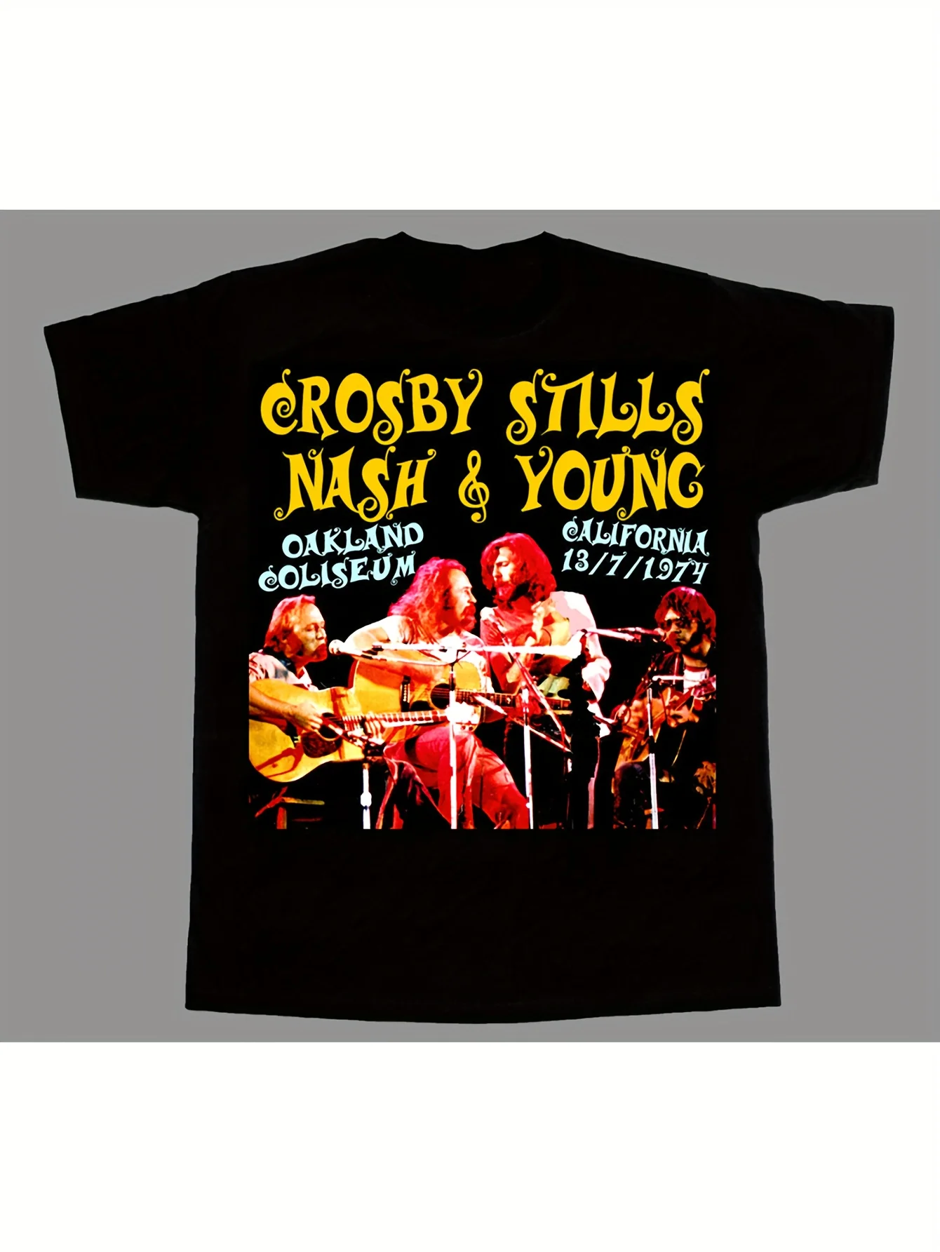 Черная хлопковая футболка Crosby, Stills, Nash & Young для мужчин и женщин — винтажный графический дизайн группы, все размеры, повседневная посадка, машинная