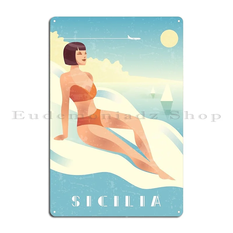 Sicilia Italy Boho Retro Travel Poster Metal Sign Poster Club Bar Wall Decor Cave Personalized Wall Decor Tin Sign Poster