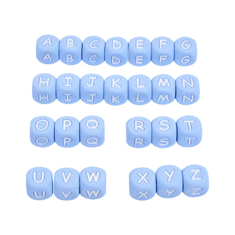 26 Stück Silikon-Buchstabenperlen, 12 mm, buntes Alphabet, Silikon-Kauperle für Schnuller, Clip-Kette, Beißring-Zubehör, BPA-frei