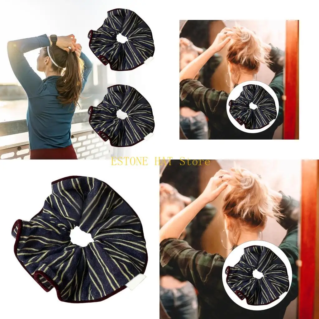 

49MF Elastic Striped Pattern HairBands Ponytail Holder Hair Scrunchy Female Hair Rope