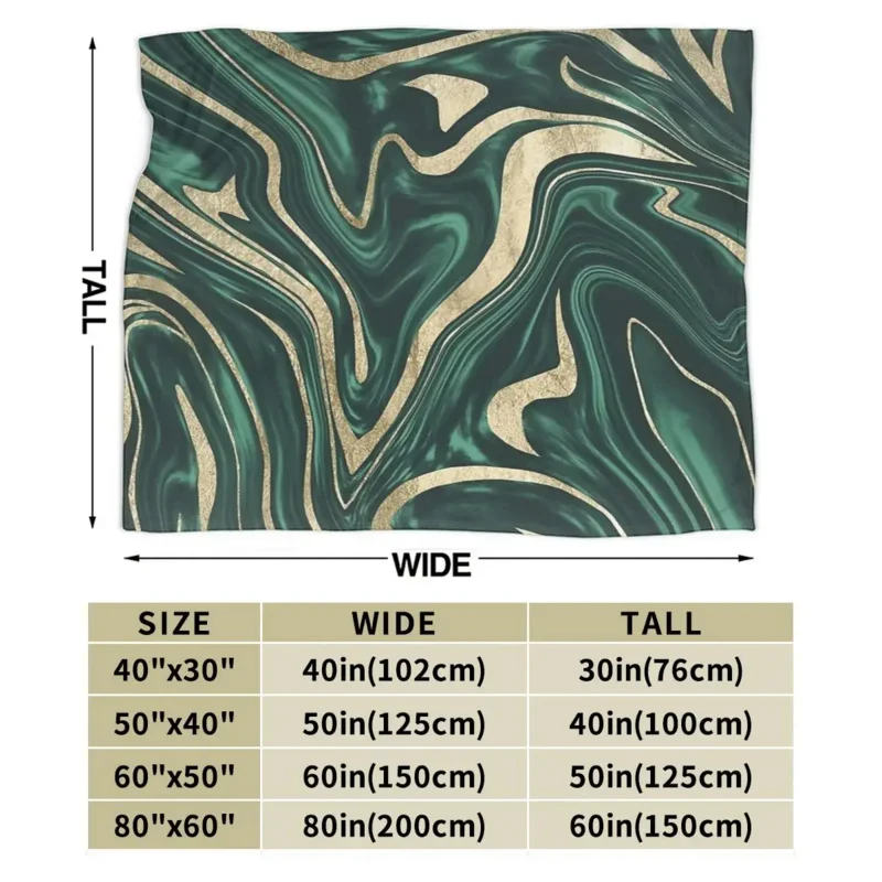 Emerald Green Black Gold Marble Blanket Soft Warm Flannel Throw Blanket Bedspread for Bed Livingroom Picnic Travel Home Couch