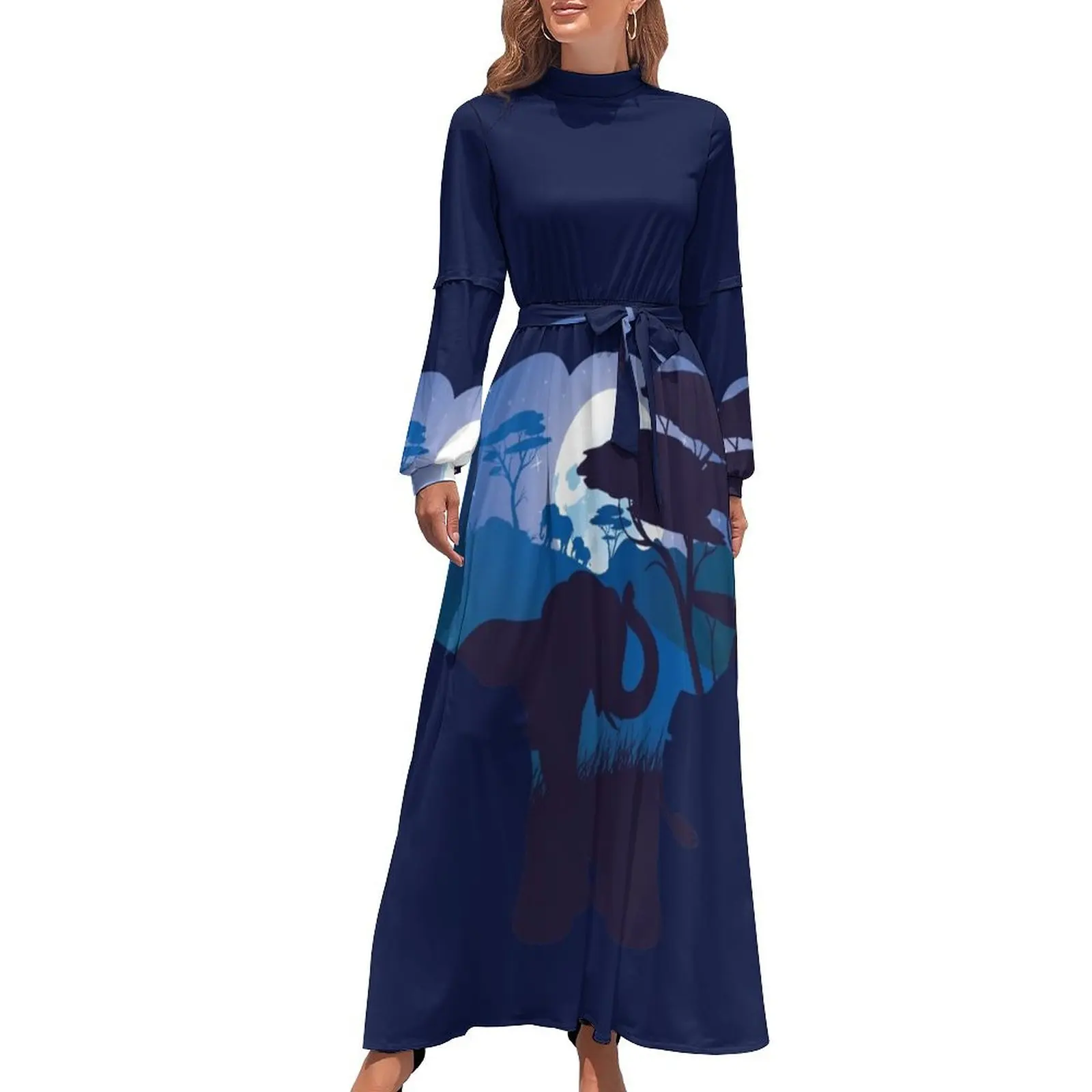 

African Night with Elephant 6 Long Dress womans clothing Women's summer dresses