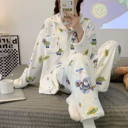 Cartoon Disney pajamas for women winter warm couple clothes set pure cotton two-piece set new three-eyed women's pajamas