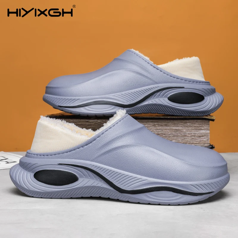 

Модные зимние мужские теплые тапочки, хлопковые тапочки на каблуке, уличная домашняя теплая обувь, мужские домашние плюшевые теплые тапочки для спальни