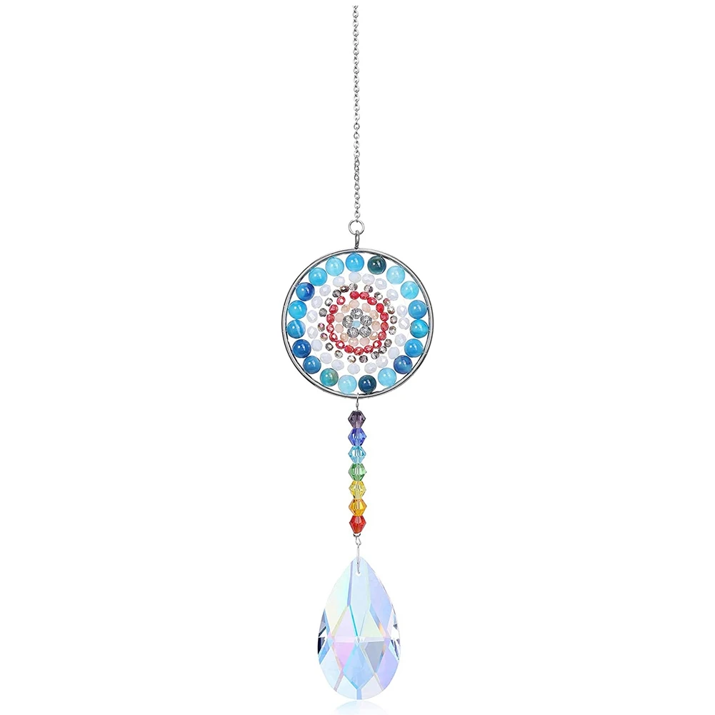 

7 Chakra Crystal Suncatcher Round Crystals Bead Pendant Hanging Prism Drop Sun Catchers for Windows Home Garden Decor ,C