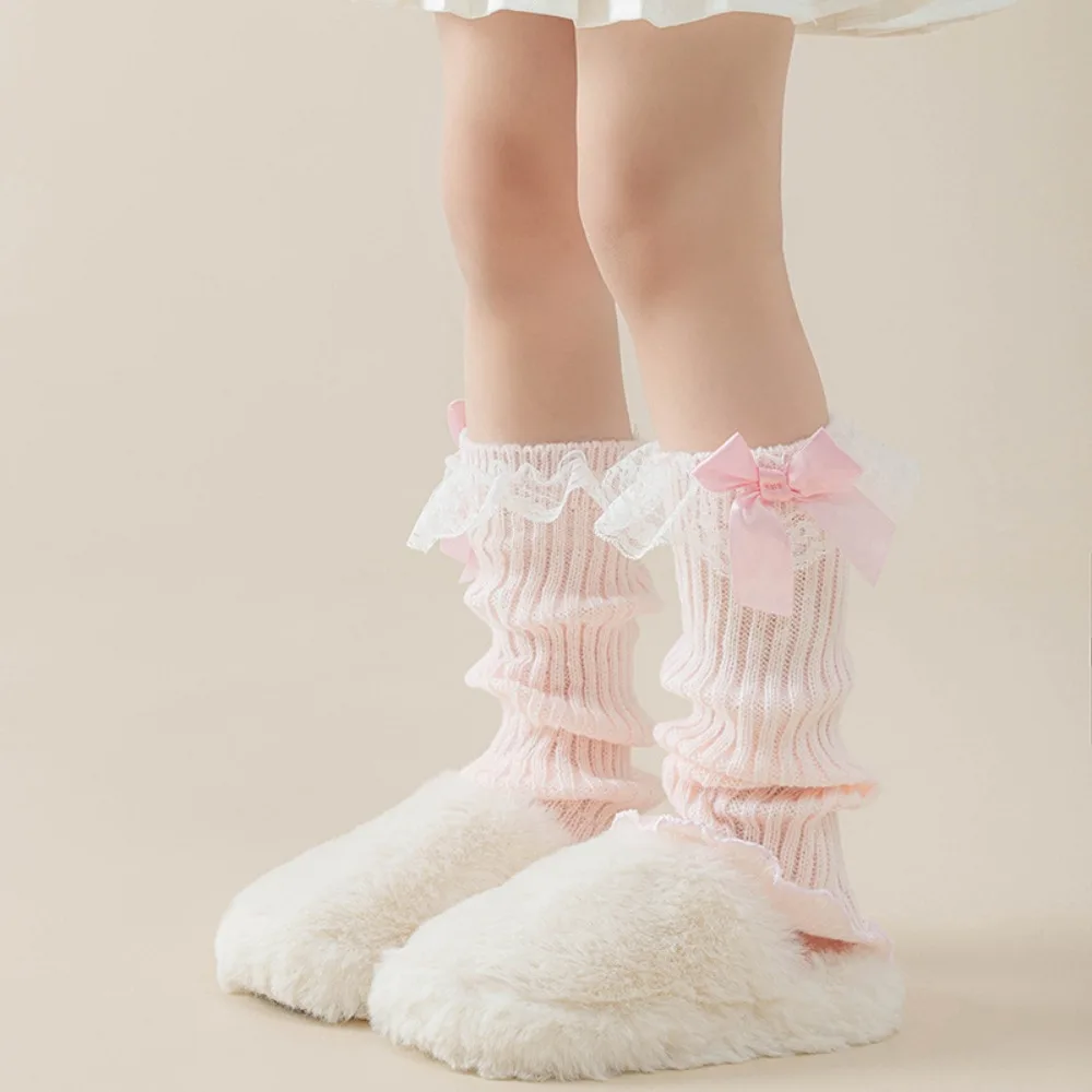 

Fashion Bow Girls Lolita Lace Sock Cover Lace Y2K Leg Warmers Sweet Cool Mid Calf Stacking Socks Girls