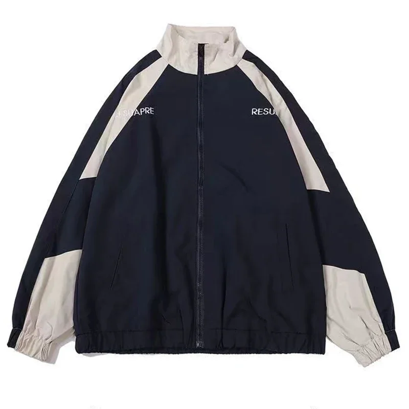 

Men's Hip Hop College Jacket High Street Patchwork Color Black Windproof Coats Fashionable Thin College Jackets For Spring