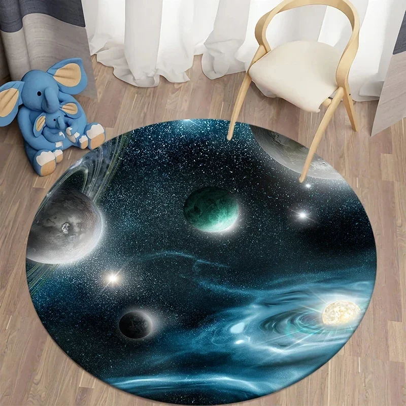 Crystal Velvet Galaxy Round Rug – Nebula Starry Print Non-Slip Mat for Bedroom, Playroom & Kids Room Decor