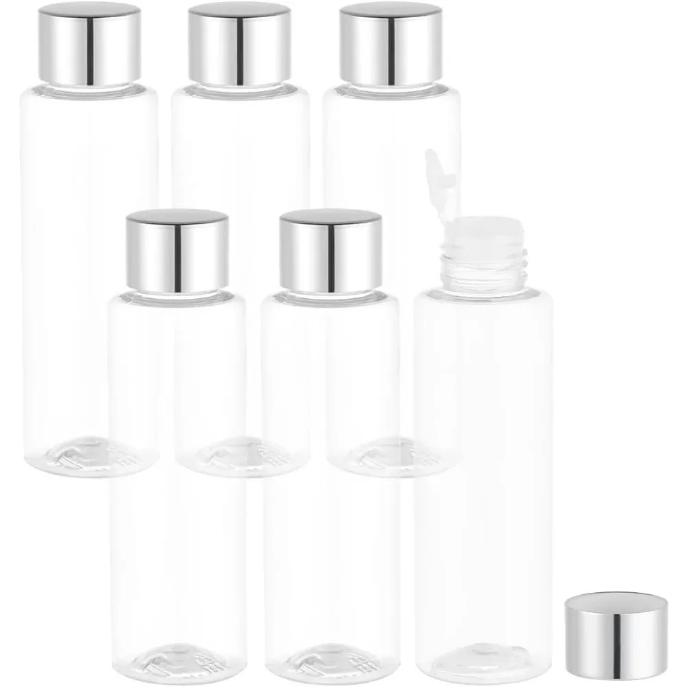 6PCS 100 Ml/3.38 Oz Plastic Bottle with Rotating Cap Refillable Flat-Shouldered Plastic PET Bottle for Lotions making kit