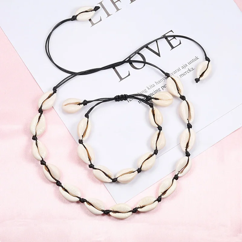 Bohemian shell fashion summer beach jewelry cowrie choker necklace vintage shell charm chain necklace for women girls