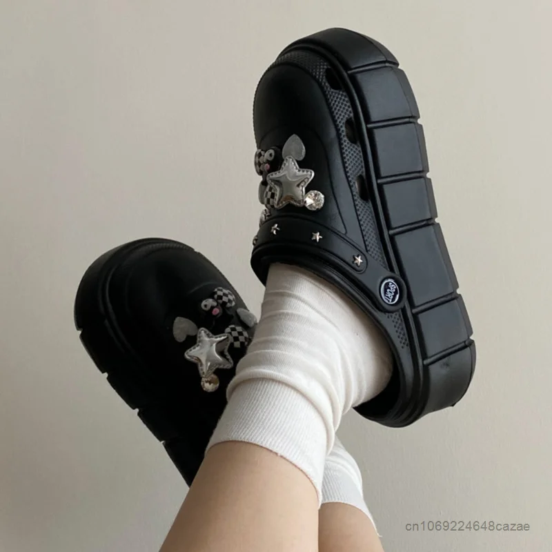 Sanrio Kuromi New Platform Shoes Women Summer Outdoor Fashion Thick Sole Slippers Y2k Luxury DIY Accessories Aesthetic Sandals