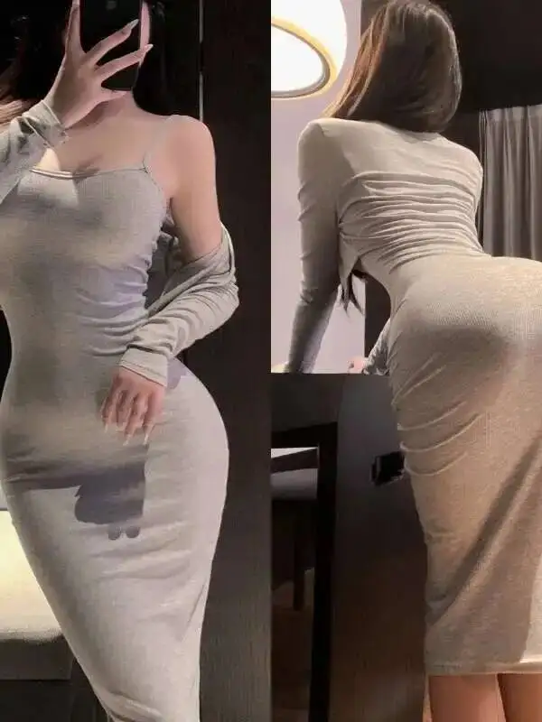Seksowna, delikatna domownica, sukienka bodycon z głębokim dekoltem i wycięciami, elegancka, seksowna, w stylu czystej pożądania, gorące, seksowne koreańskie topy damskie BFI8