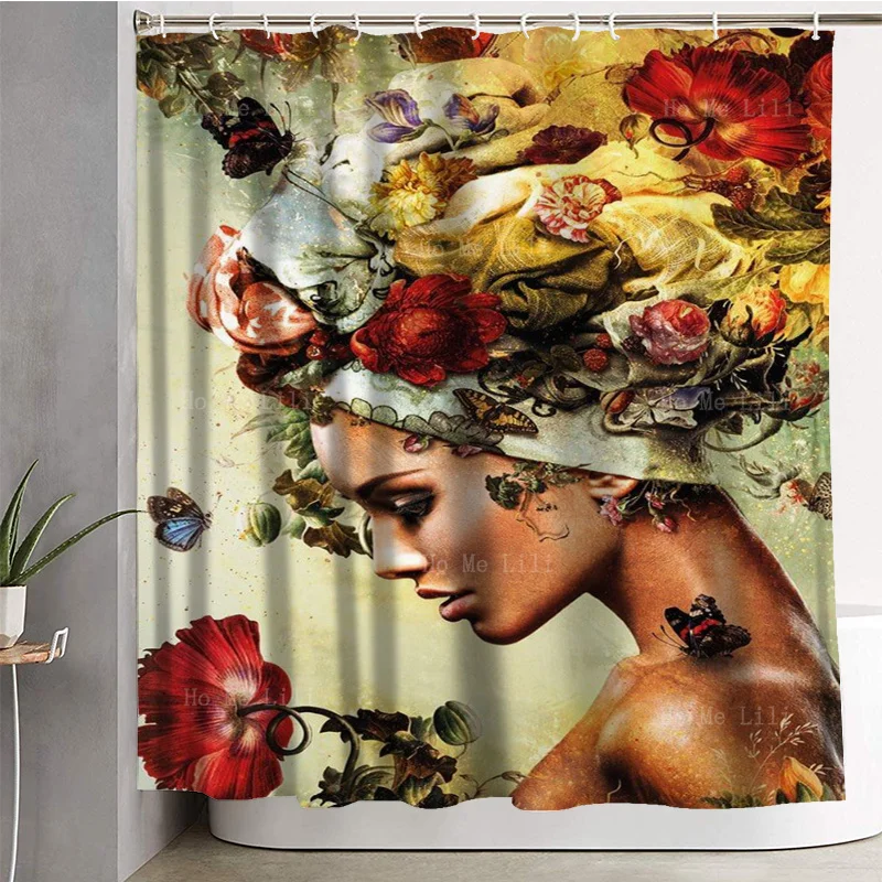 Vintage Side Face Woman Floral Art Poster Decoration Shower Curtain By Ho Me Lili For Bathroom Decor