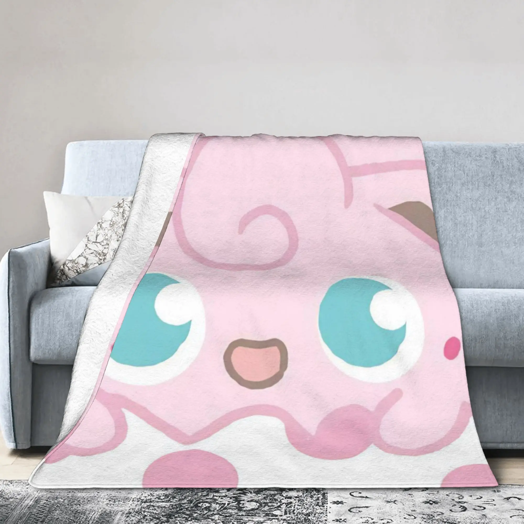 Jigglypuffs Kawaii Flannel Blanket Poke-Mon Anime Awesome Throw Blankets for Bed Sofa Couch 150*125cm Bedspread