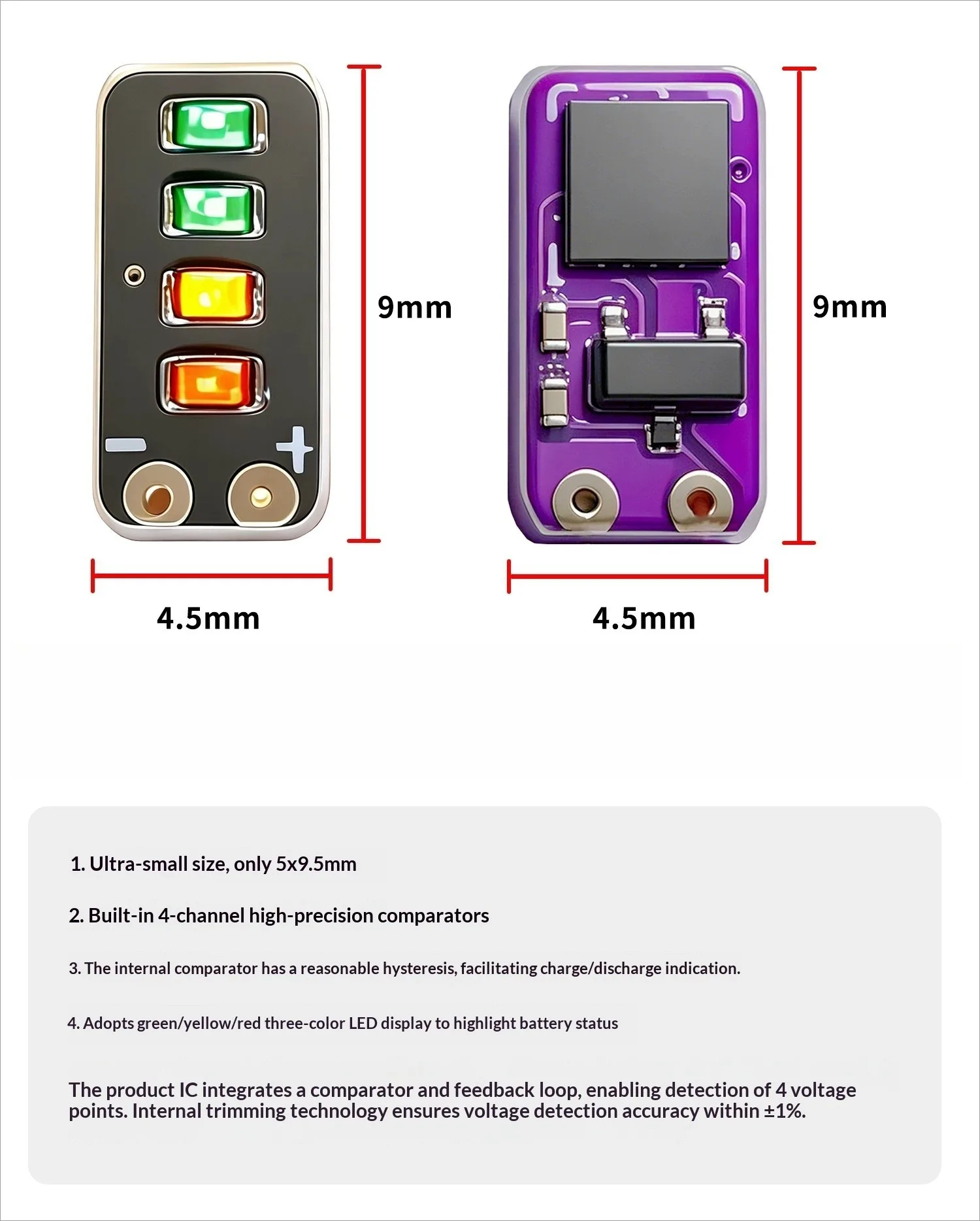 Mini-Batteriekapazitätsanzeige, LED-Modul für 1S/2S Li-Ionen-Batterien (3,7 V–4,2 V) – genaue Leistungsanzeige – Detail 7