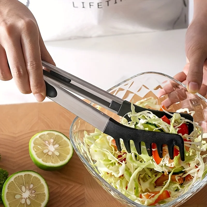10-Inch Long-Handled Food Tongs for Pasta, Salad, and Spaghetti, Stainless Steel Grilling Tongs with Heat-Resistant Handle