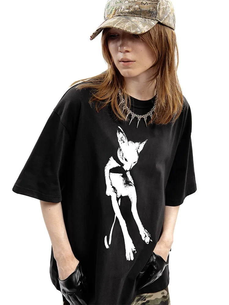 Men's T-Shirt Cotton Tops Oversized Harajuku Tees Korean Fashion Pussy Lover Sphynx GraphicShort Sleeves Y2k Streetwear Clothing