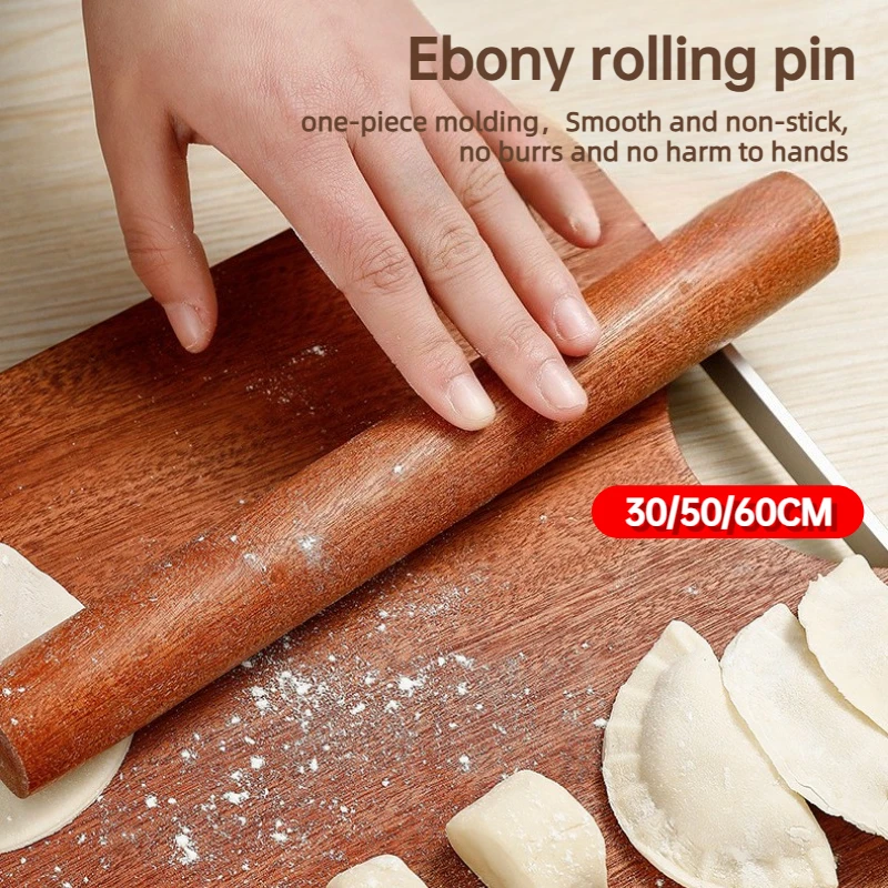 Ebony large extended one-piece molding rolling pin, household baked dumpling skin wrapped with Sapi solid wood rolling pin,