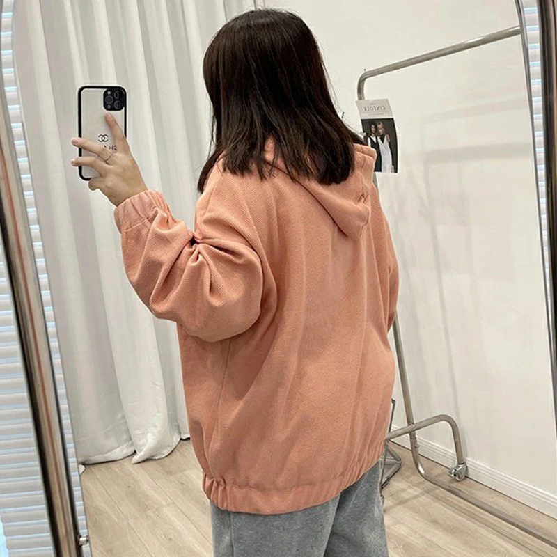 2022แฟชั่นแบบใหม่ในฤดูใบไม้ร่วงเกาหลี Plus ขนาด Hoodies ผู้หญิงหลวม Casual วาฟเฟิลเสื้อกันหนาว Solid Elegant Cardigan