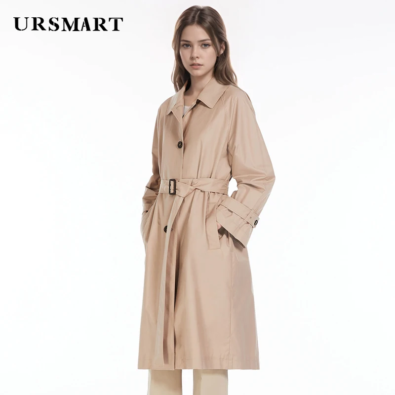 Loose and Comfortable Long Women's Trench Coat – Simple Design Custom Cotton-Polyester Windproof Windbreaker