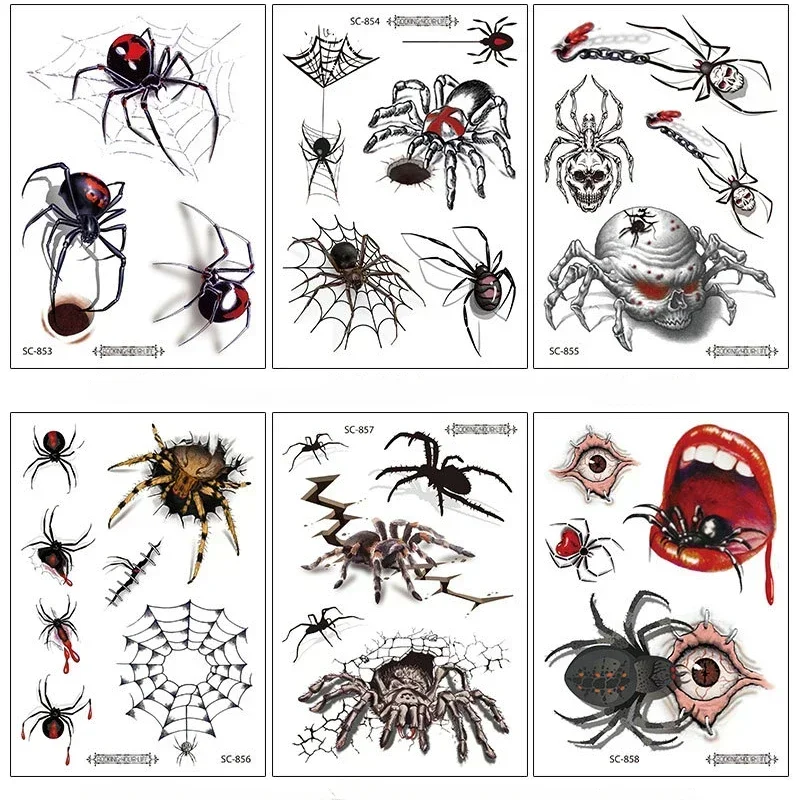 Heallor 1pc Spider Temporary Tattoo Stickers Magic Tattoo Herbal Juice Tattoos Long Lasting 1-2Weeks Realistic Fake Tattoo Body