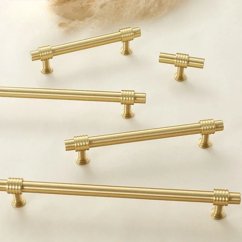 Massive Messinggriffe im Vintage-Design mit Hanfseil-Form, personalisierte Küchenmöbelgriffe, goldene Schubladen- und Türgriffe, T-förmige Zuggriffe – Detail 3