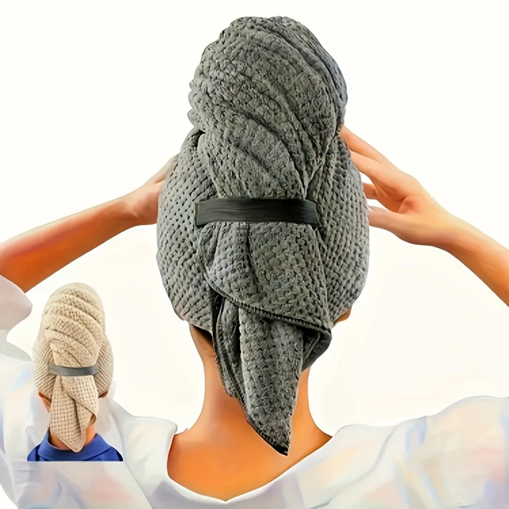 Ultra-Soft Quick-Dry Microfiber Hair Towel Wrap Elastic Band Lightweight Absorbent for All Hair Types Curly Straight