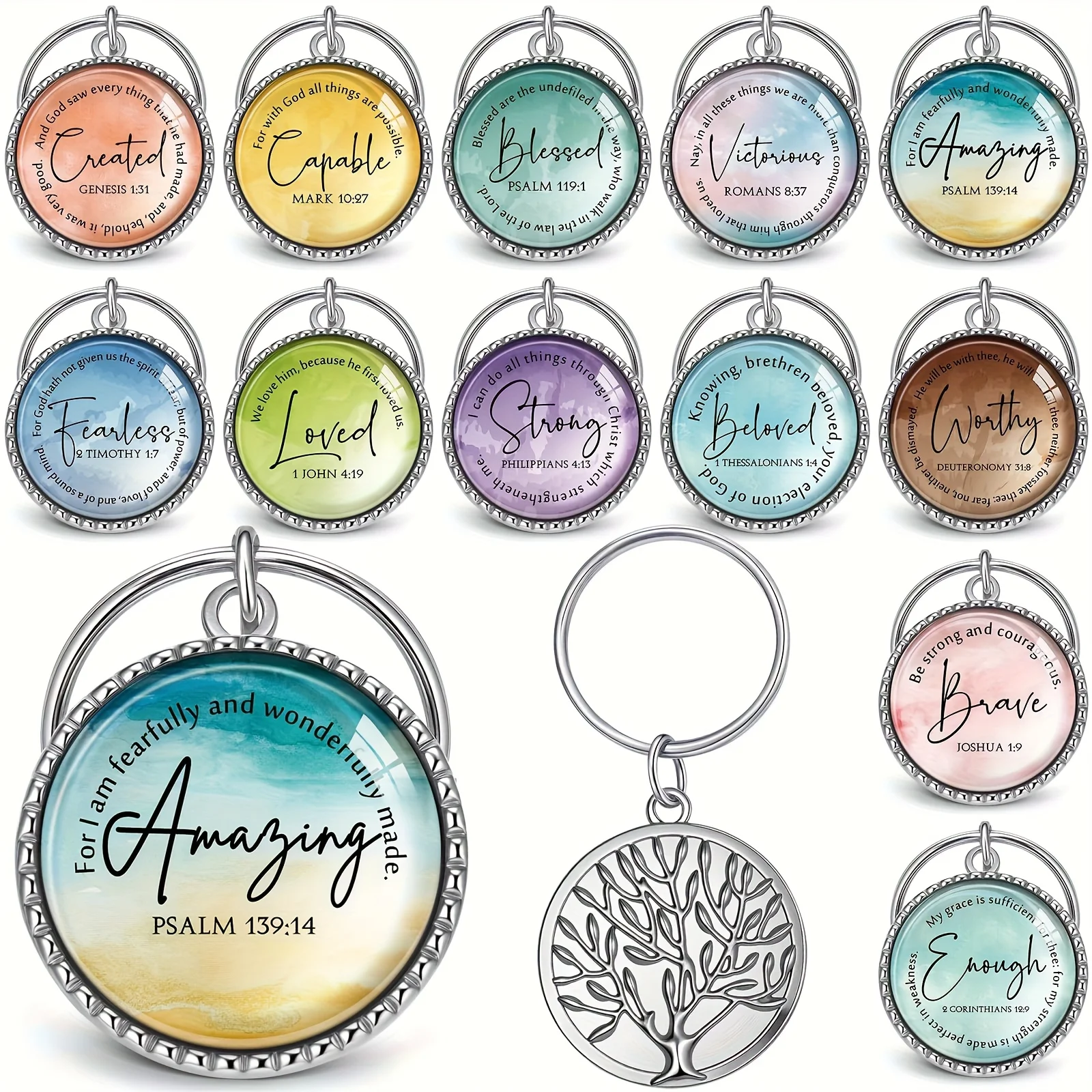 Set of 12 Christian Keychains Featuring Mini Bible Verses, Perfect As Religious Gifts for Women Involved in Bible Study