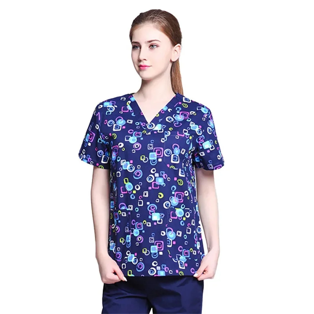 고품질 여성용 임상 유니폼 프린트 스크럽 탑, 뷰티 살롱 작업복, 여성 의료용 수술복