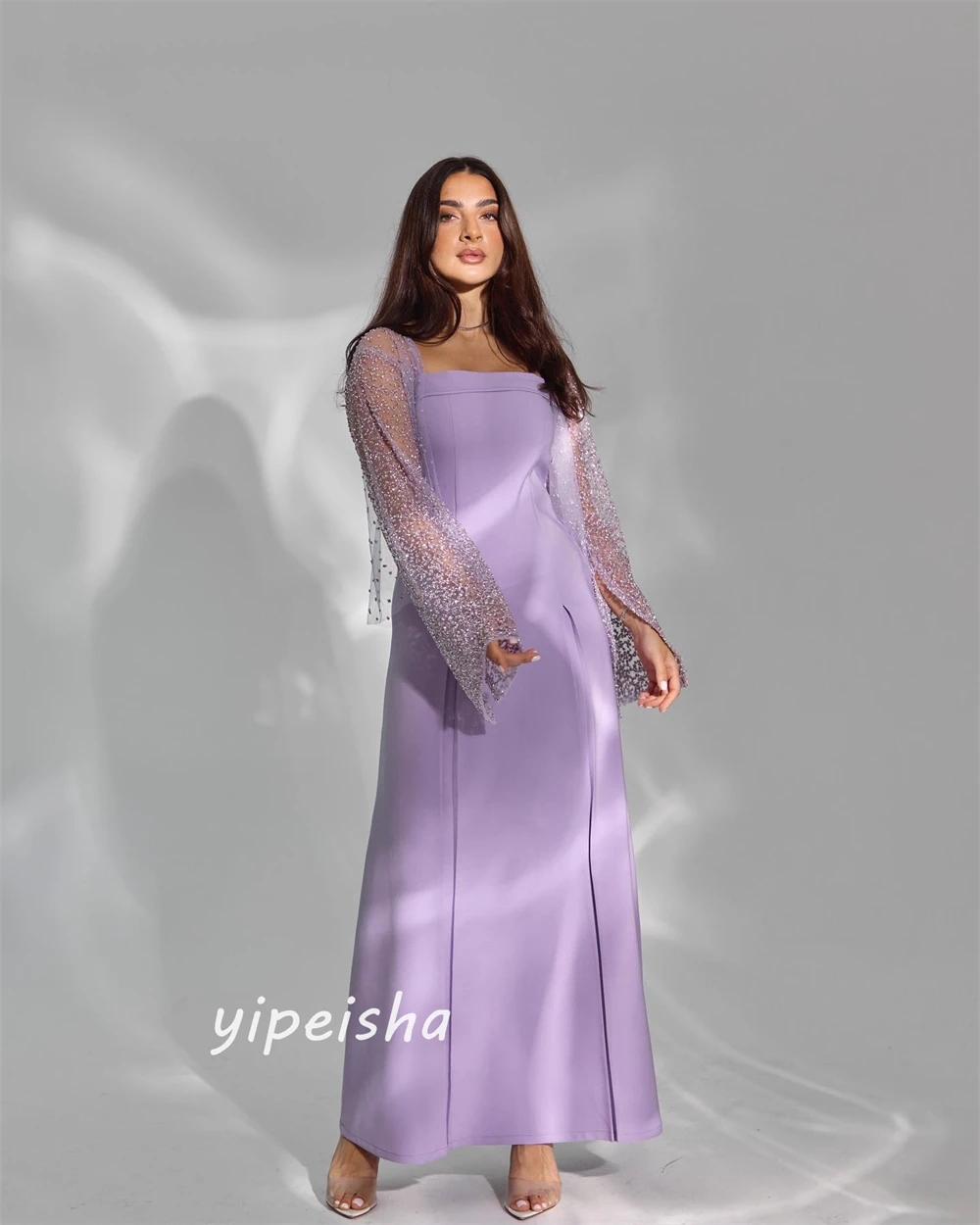 Customized Jiayigong s Draped Beading Valentine's Day A-line Square Neck Bespoke Occasion Dresses Ankle-Length