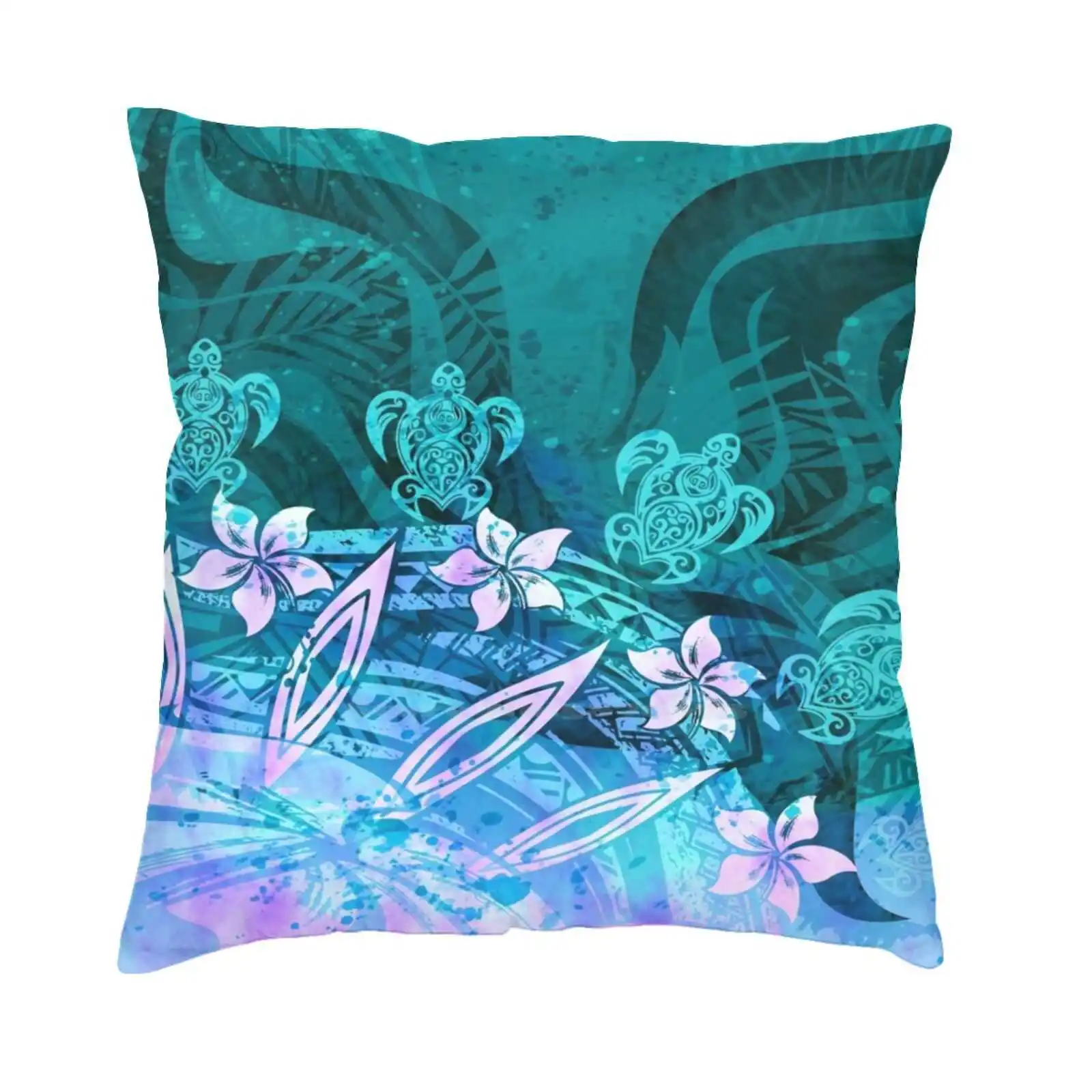 

Deep Blue Teal Hawaiian Tribal Abstract Splash T-Shirt Cotton Tshirt Polynesian Tattoos Polynesian Tapa Tropical Hibiscus