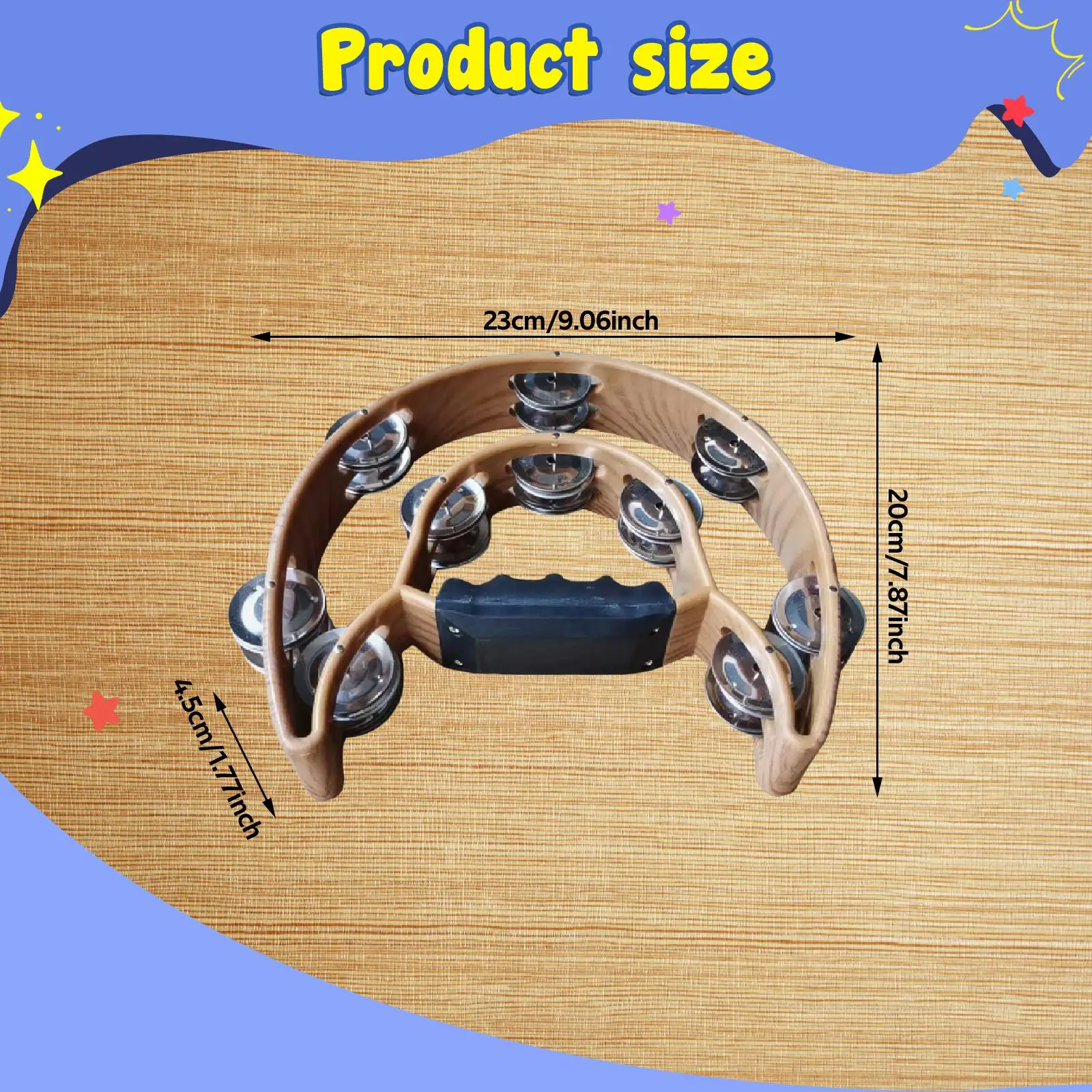 طبلة قرع الدف ذات الصف المزدوج تفضل نصف القمر مع مقبض مريح وقبضة جرس اليد للمبتدئين في المدارس KTV