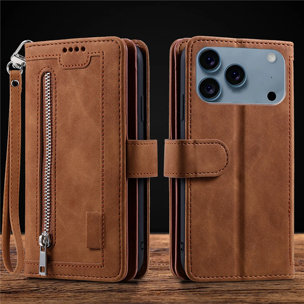 Für iPhone 17 18 Pro Max 5G Multi 9-Karten Reißverschluss Leder Flip Funda für iPhone Air 17E 17 18 Pro Wallet Cover