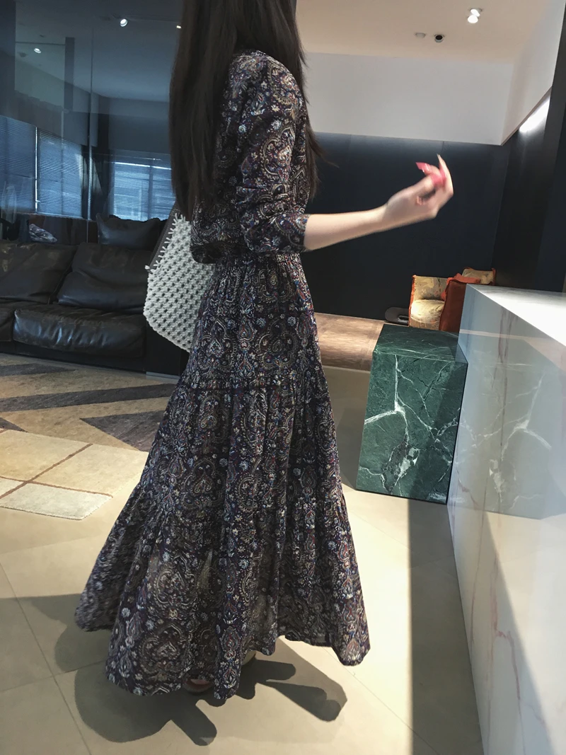 

Cuijia High Tead Long Fiber Cotton Ancient Cloth Digital Printing irt Long Skirt Set Women's Faion Spring Outfit