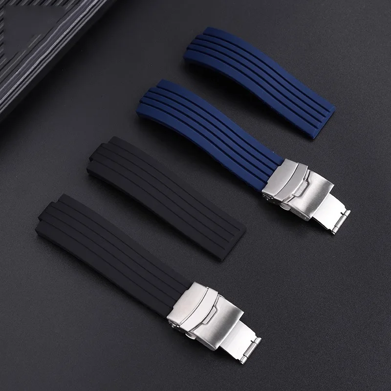 Новый силиконовый резиновый ремешок для часов для Oris Aquis 7330 7740, ремешок для часов 22x11 мм, 24x12 мм, выпуклый ремешок, браслет, черный, синий
