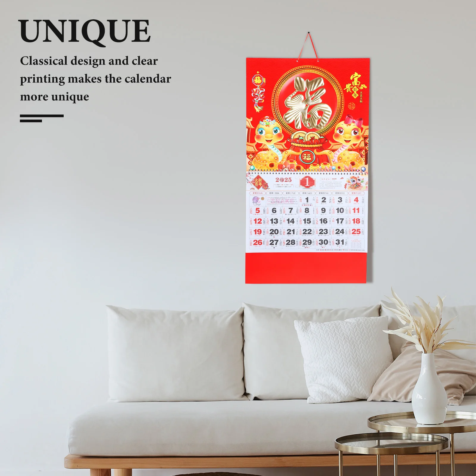 

New Year Chinese Wall Decor Traditional Hanging Calendar Lunar Events Snake Year Gift Paper Calendar Monthly Planner