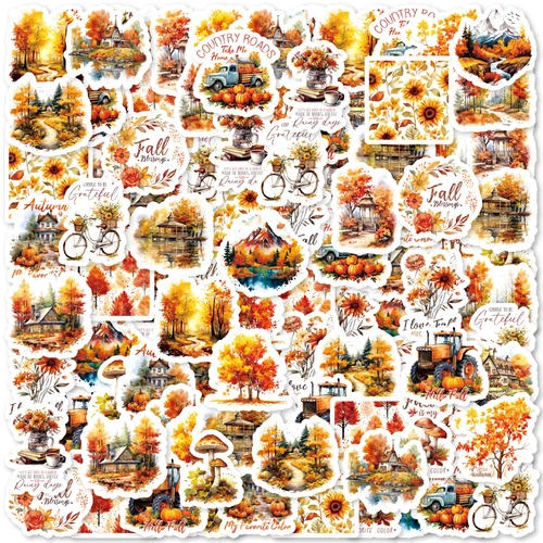 가을 숲 레트로 테마 그래피티 스티커, DIY 장식 노트북 물병 여행 가방, 클래식 장난감, 방수 PVC 데칼, 46 개