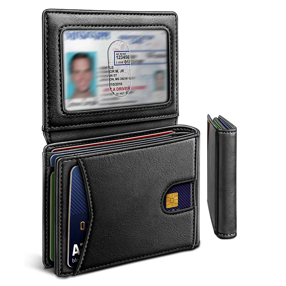 Slim Leather Men Wallet Front Pocket Card Holder Business RFID Blocking Credit Card Holder Everyday Carry Quick-Access Purse
