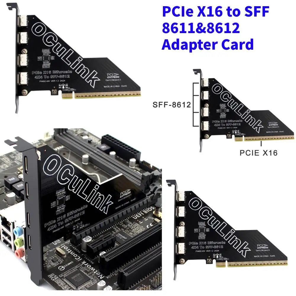 For Mac Os/Windows/Linux PCIe X16 To SFF 8611&8612 Adapter Card PCIE 16x To Oculink SFF-8612 & 861 Adapter Expansion Card