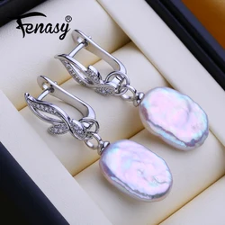 FENASY Natural Freshwater Big Baroque Pearl Earrings For Women Silver Gold Color Fashion Party Wedding Jewelry Birthday Gift