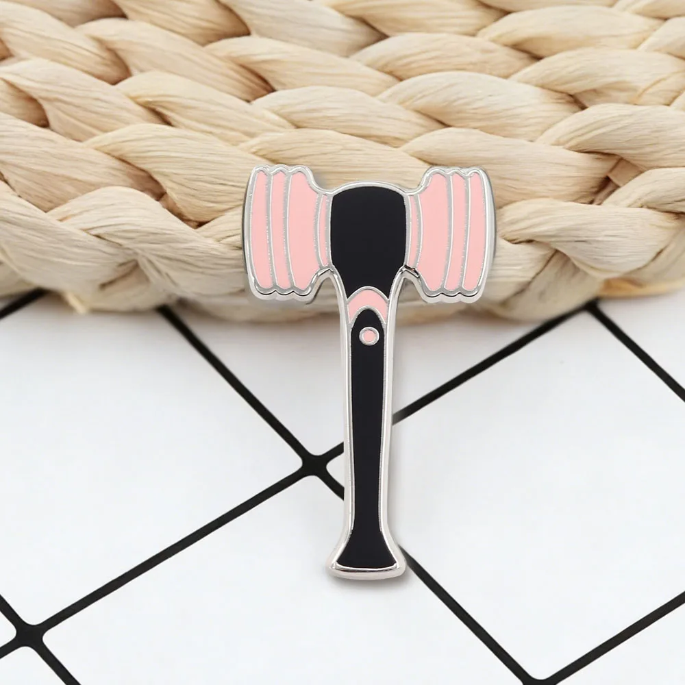Black And Pink Hammer Brooch Girl Group Support Stick Badge Fans Logo Support Symbol Design Enamel Pin Peripheral Accessory Gift