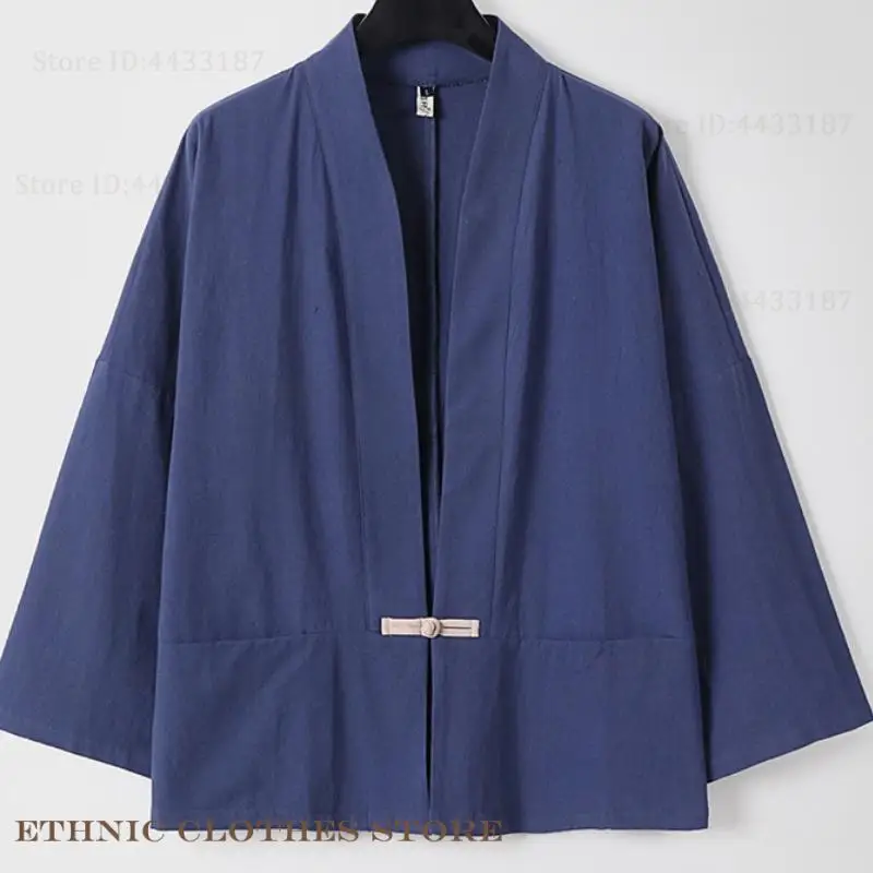 

PLUS SIZE Japanese Kimono Cardigan Yukata Haori Bathrobe Harajuku Cotton Linen Men Hanfu Jacket Shirt Cosplay Samurai Costume