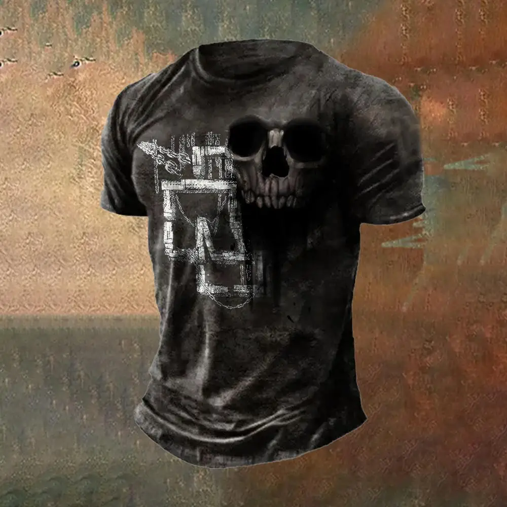 Skull 3D Printed T-Shirt For Mens Street Funny Casual Loose Creative Horror Oversize Short Sleeve Tops Daily Streetwear Clothing