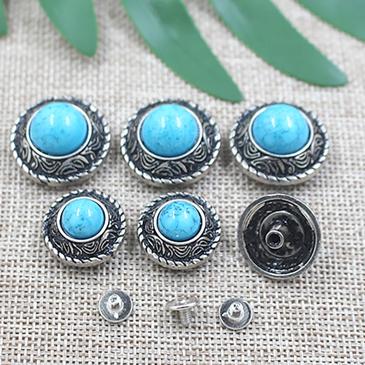 synthetic turquoise Japanese daisy flower Alloy 0.8 1 inch coin round Concho Decor Screw Back rivet mounting Belt Blanket Wallet