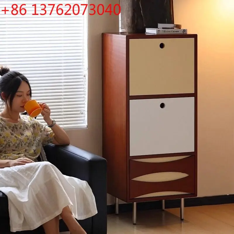 

Nordic retro style solid wood chest cabinet, living room against the wall, locker, color matching TV side cabinet