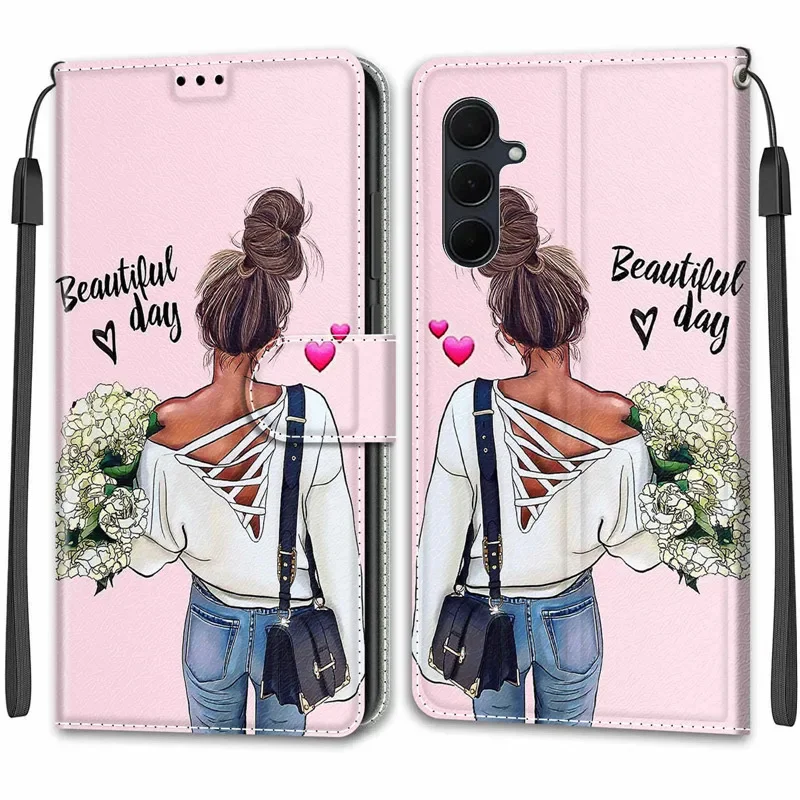 Funda con tapa con patrón de flores para Samsung Galaxy A35, A25, A55, 5G, A15, 4G, A05, A05S, A356