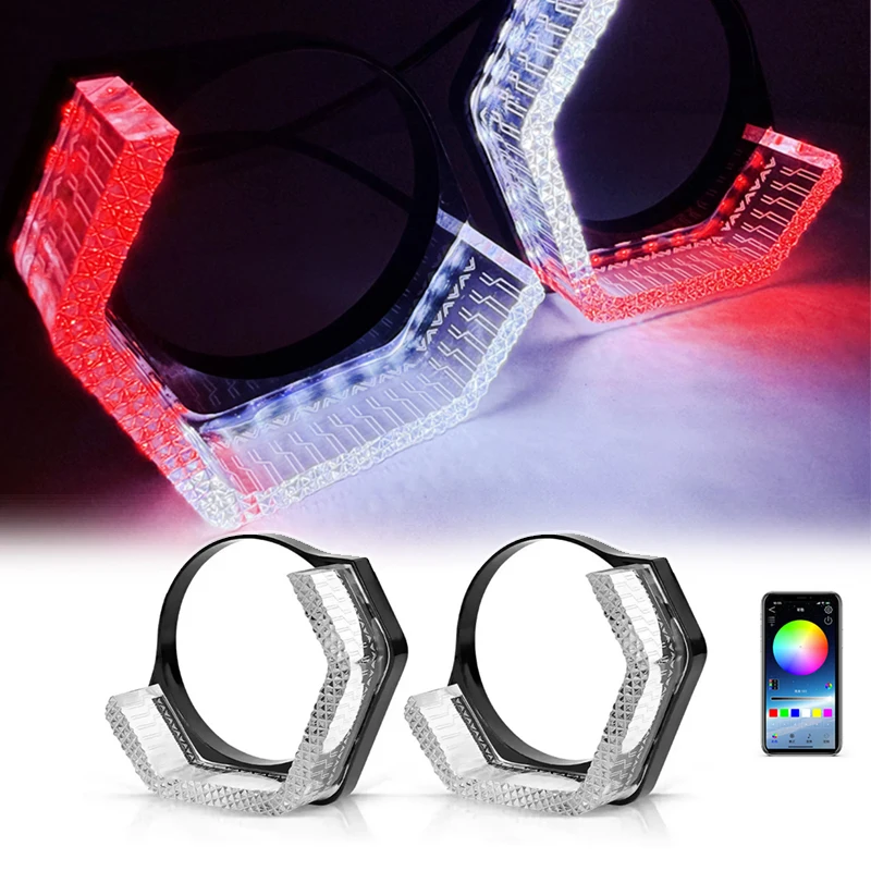 

Комплект фар 2-в-1 с RGB LED Angel Eyes, универсальный для автомобилей и мотоциклов, многоцветные, с функцией поворотников и управлением через приложение